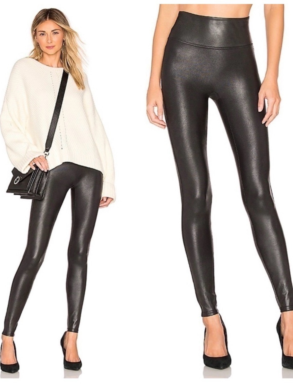 Like new! Spanx High-Waist Faux Leather Glitter Leggings M Petite